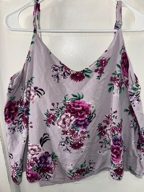torrid Lavender Floral Cold-Shoulder Tank with Pink & Purple Blooms